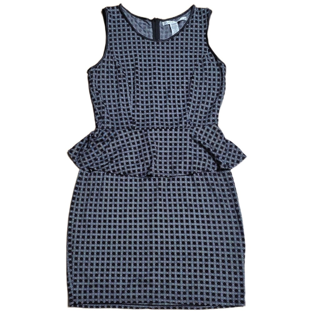 MAX STUDIO Sheath Peplum Dress Women's Size M Geometric Black Gray Sleeveless